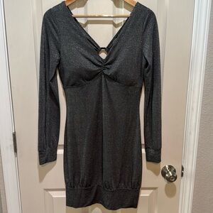 Guess silver metallic long sleeve bodycon backless dress size L